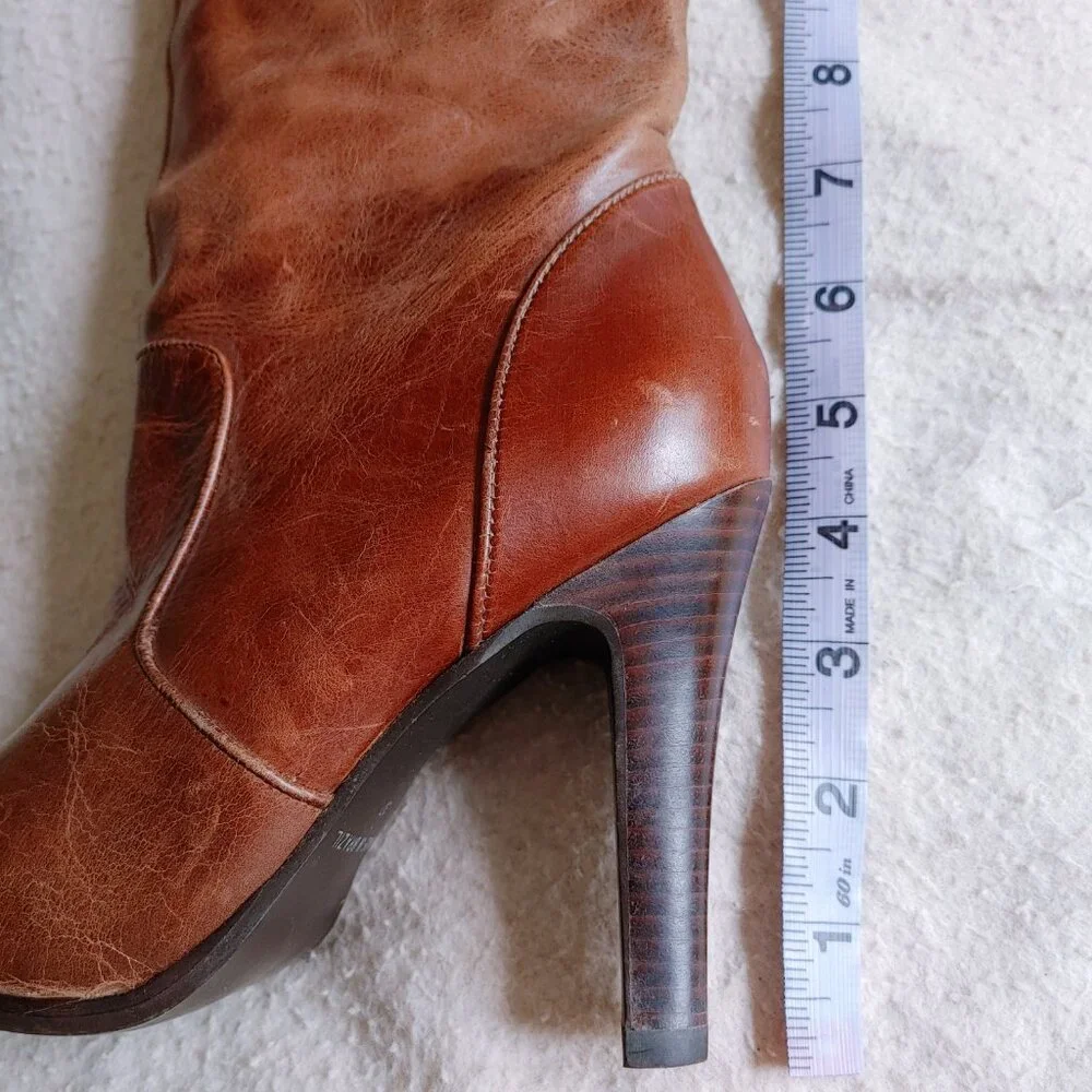 ๐ฏ% real leather Knee High heeled brown Boots - Picture 9 of 16